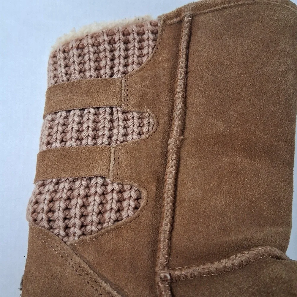 Bearpaw Boshie Youth HIckory Tan Boots Buckle size 5 Suede Sheepskin Wool Lining
